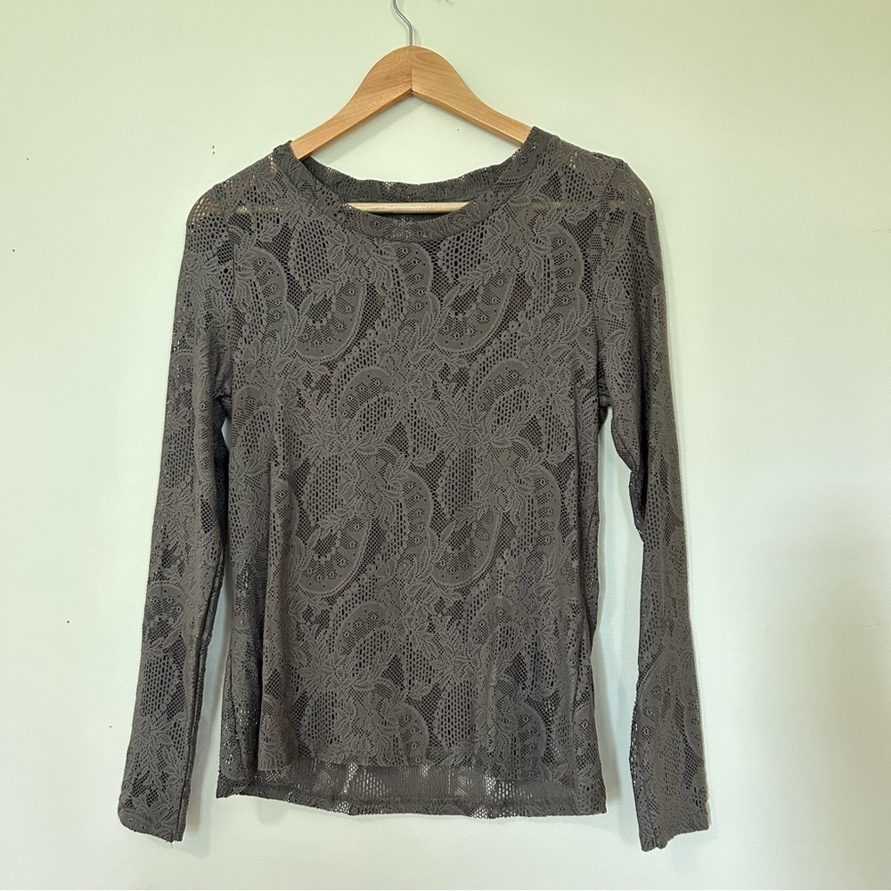 Reiss Dominique Long Sleeve Lace Top in Khaki sz M